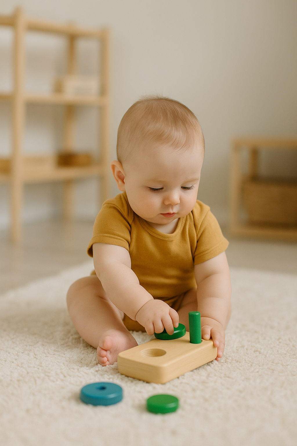 Bebé jugando con materiales Montessori